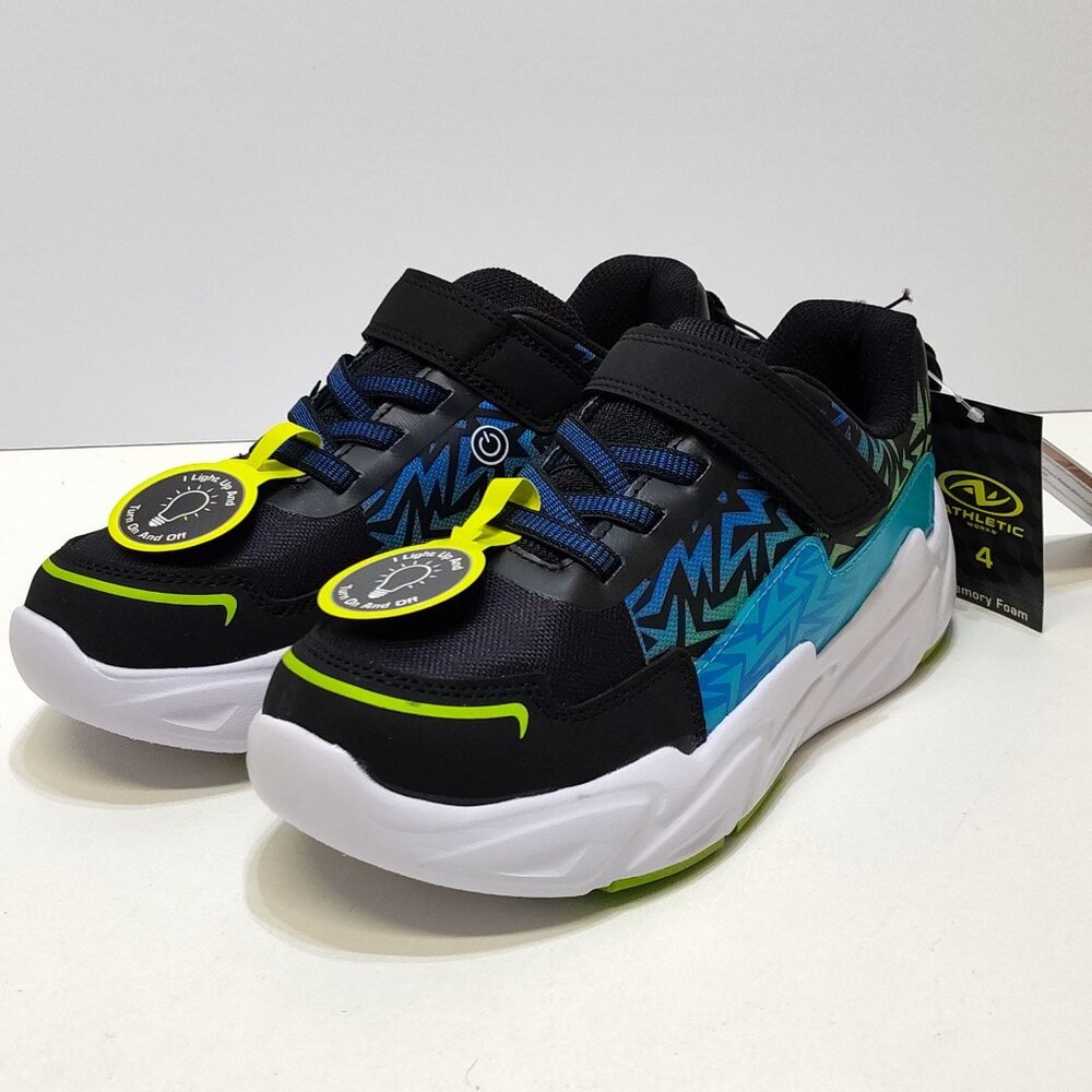 Athletic Works Light-Up Sneaker Boy 4 Bungee Laces Hook Loop Strap On/Off Switch